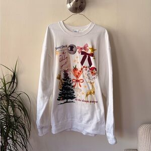 White Christmas Holiday Graphic Sweatshirt with Seasonal Print Size XL